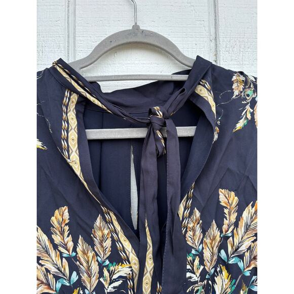 REISS Maria‎ Feather Print Mini Dress, Navy Blue, Keyhole Slits, Sz 2 - Picture 5 of 7